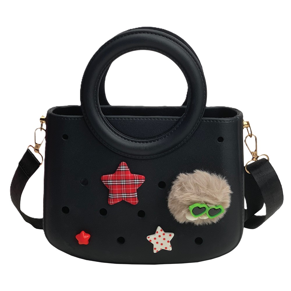 Τσαντάκι Croqbag Cactus με διακοσμητικά pins 22×26 cm – Μαύρο