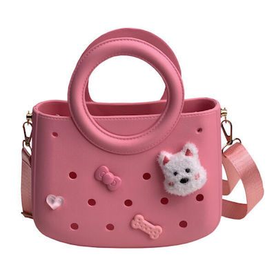 Tσάντα Cactus Croqbag Ροζ με διακοσμητικά Pins 22x26cm