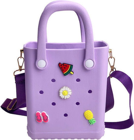 Τσαντάκι Croqbag Cactus με διακοσμητικά  Pins 16×20 Cm Μωβ