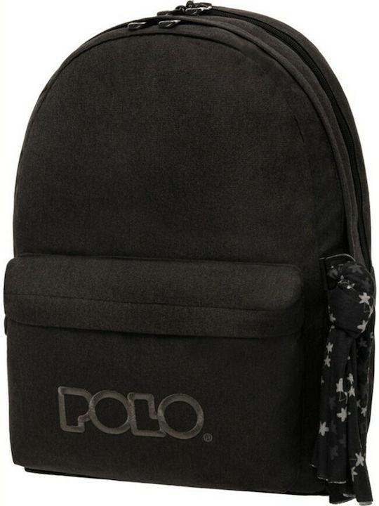Polo Original Double Scarf Σχολική Τσάντα Πλάτης Γυμνασίου – Λυκείου Black 2022 με Θήκη για Παγούρι 27lt